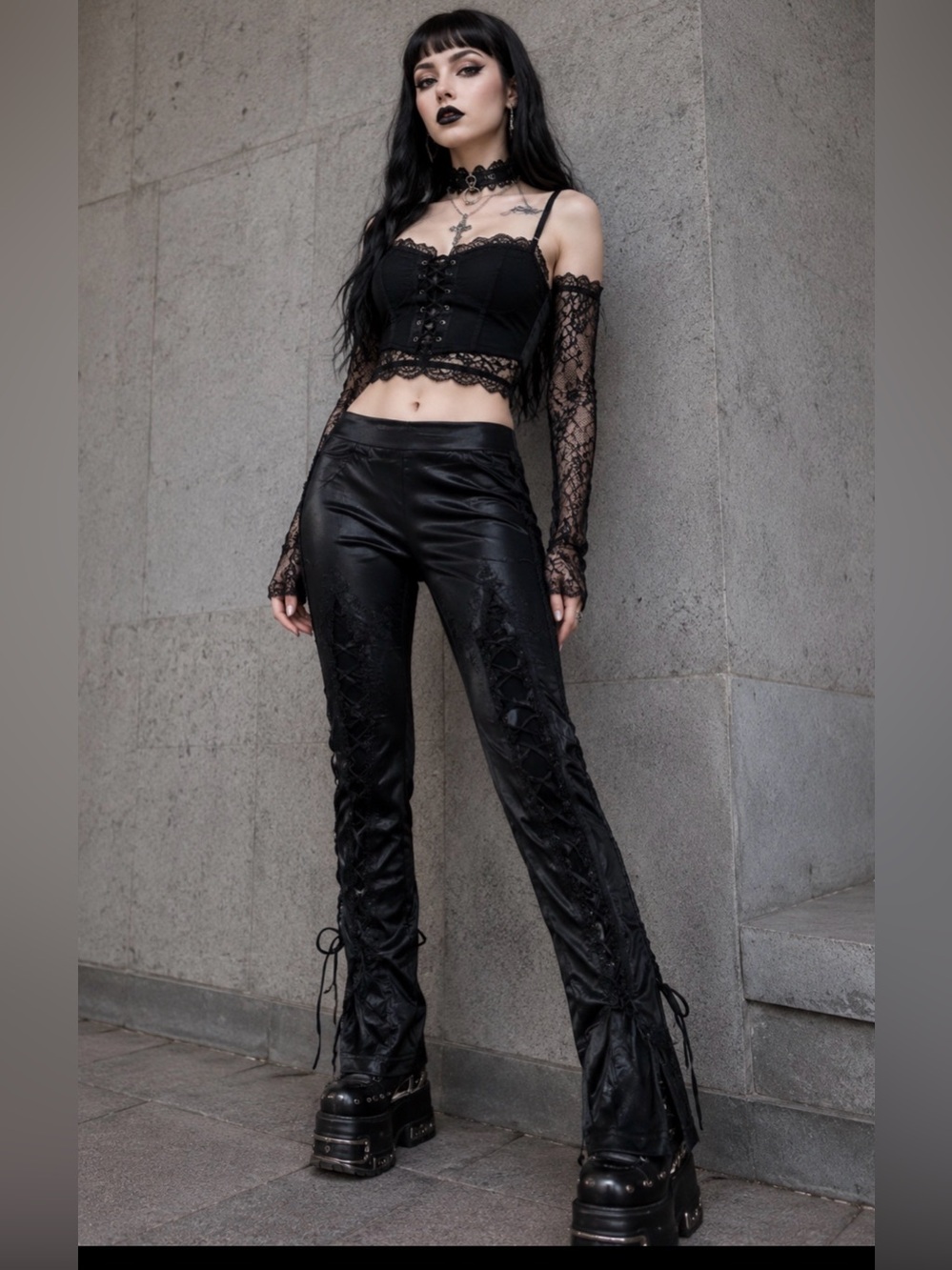 NWT Punk Rave Faux Leather Lace Up Legging Sz M Grunge Lace NEW WITH TAGS gothic